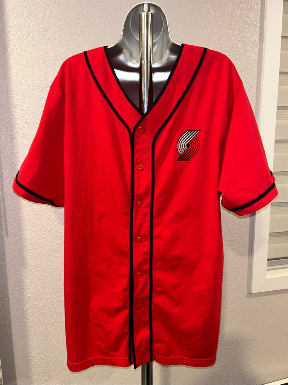 Sport-Tek Red Baseball-Style Portland Trail Blazers Jersey with Black Piping